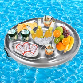 Idota Drink Holder Pool, 2-in-1 Drinks and Snack Holder 8 Holes Large Inflatable Drink Holder 70 x 50 cm Pool Bar Floating Coasters for Swimming Pool Party Water Park Beach Theme Party - Grey