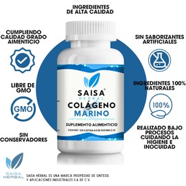 Péptidos De Colágeno Marino Puro 120 Cápsulas Saisa Herbal
