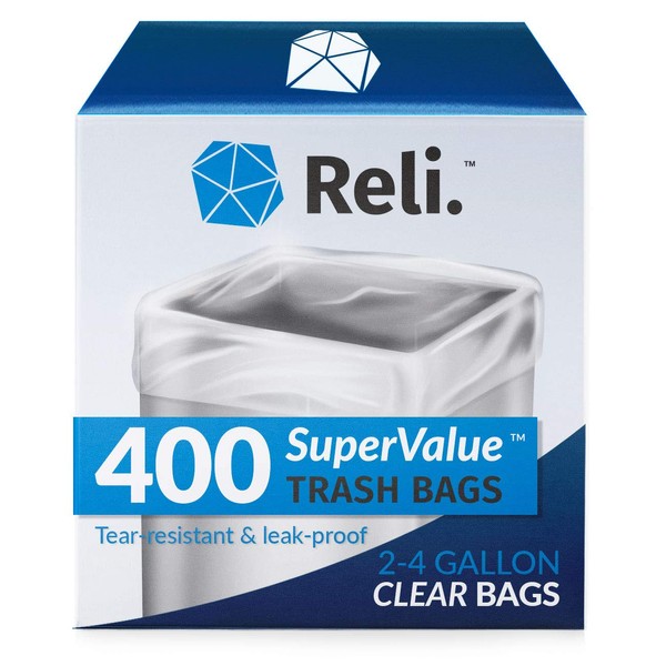 Reli. SuperValue 2-4 Gallon Trash Bags | 400 Count | Small | Clear Multi-Use Garbage Bags