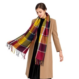 Oak & Tea Ladies Scarves Winter Warm Tartan Shawls Cashmere Feel Wraps, Scarf Gifts for Women (Purple)