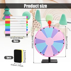 NQEUEPN 12in Spinning Prize Wheel, 12 Slots Colorful Unequal Portions Prize Wheel Spinner with Stand Tabletop Wheel of Fortune Game with 8 Markers for Carnivals Trade Show Holiday Activities Game