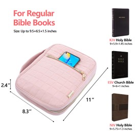 VICUTU Bible Cover Case for Women, Bible Holder Bag for Women/Girl with Handle, Soft Carrying Book Cover, Pink