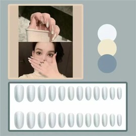 Ztcily Künstliche Nägel, lang, Mandel, Weiß, glänzend, künstliche Nägel, French mit Kleber, Zubehör oder Geschenkidee für Weihnachten, Neujahr, Valentinstag, Hochzeit