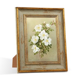 PRIVERVALLA 5x7 Vintage Picture Frame Retro Antique Picture Frames with Green Gold Edge Line 5 by 7 Photo Frame Wall Hang Desktop Display Christmas Birthday Gifts for Women Mom Grandma