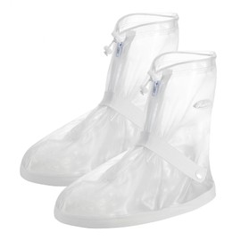 PATIKIL L Waterproof Rain Boot Shoe Cover, 1 Pair PVC Reusable Non-Slip Rain Snow Galoshes Protector with Zipper for Men Women Rainy Outdoor, White