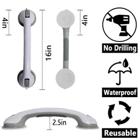 Shower Grab Bars for Seniors, Shower Handles for Elderly Suction Cup,2 Pack 15.92 Inch,Handicap Grab Bars for Bathtubs and Showers Wall, Bathroom Safety for Showers Walls Heavy Duty, No Drillin,Grey