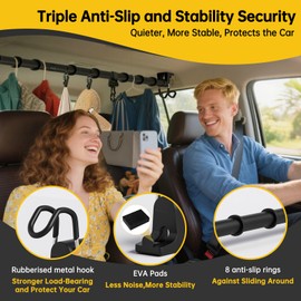 Heavy Duty Car Clothes Hanger Bar 30-64 inches, 4Pcs Accessories & Wrinkle Free Telescopic Clothes Rack with Upgraded Hooks, Adjustable Vehicle Cloth Rack Hanger Rod for Most Cars RVs Suvs Trucks