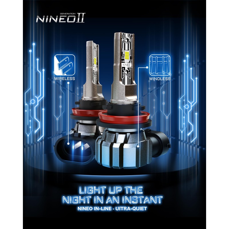 NINEO H11 Bulbs, H11 Fog Light 6500K Cool White Wireless
