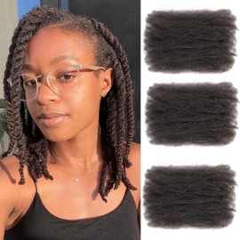 Afro Kinky Curly Braiding Bulk Hair 16 Inch 3 Packs Marley Twist Hair Bulk for Dreadlock Extensions Spring Afro Twist Hair Bulk for Mini Twist Repair Locs (4#, 16 Inches)