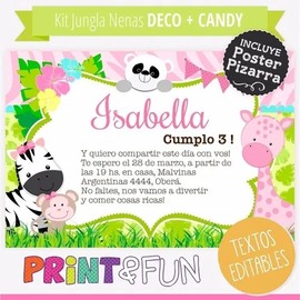 Kit Imprimible Jungla Selva Nenas Editable Animales Completo (Usado)