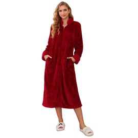 Richie House Women Fleece Robe Plush Long Zip Front Warm Soft Zippered Bathrobes S-3XL RHW4002-C-M