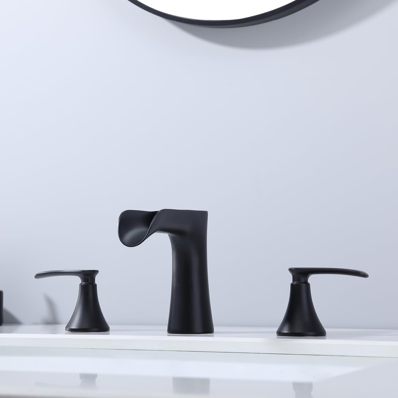JAKARDA Waterfall Bathroom Faucet Black, Two Handle 8inch Bathroom Faucet,