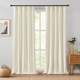 jinchan Velvet Light Filtering Curtains for Living Room, Luxury Fashion Curtains 96 Inch Long for Bedroom, Stylish Super Soft Privacy Drapes, Rod Pocket Back Tab Window Treatments, 2 Panels Ivory