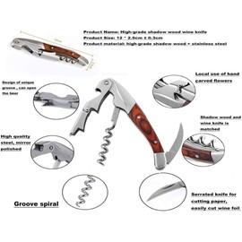 Professional Waiter Corkscrew Wine Key for Bartenders Set of 3,With Long Rosewood Handle Stainless Steel Handle Wine Opener for Bar Restaurant Waiters, Sommelier, Bartend (Long Wood 3 Packs)