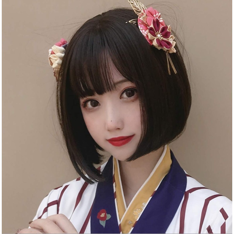 Donally Women's Full Wig Short Bob Straight Wig (Brown)
