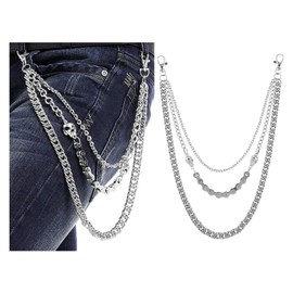 Jeans Chains Wallet Chain Pants Chain, Silver Pocket Chain Skull Chains Hip Hop Rock Chains Punk Gothic Metal Belt Chain Biker Trouser Chain Accessory Jewelry Gift for Men/Women