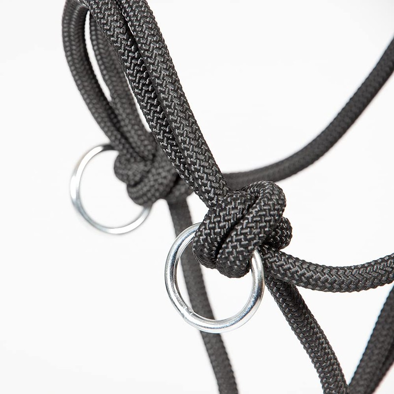 PFIFF 102937 Knot Halter with Reins, Snap Carabiner Swivels, Black,