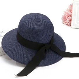 HIQIU Women's Sun Hat with Wide Brim, Foldable Sun Protection, Beach Hat, Summer Hat, Straw Hat, Packable Travel, Panama Hats, navy