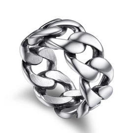 Bandmax Stainless Steel Hip Hop Chain Ring for Men Women Chunky Cuban Link Chain Ring Fashion Couple Eternity Band Rings Size 7