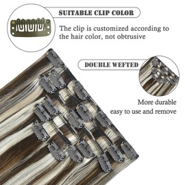 Clip in Hair Extensions 100% Remy Human Hair Medium Brown to Blonde 20 Inch 70G/7Pcs Soft Silky Straight 16clipsRemy Human Hair Extensions Clip ins for Women for Women