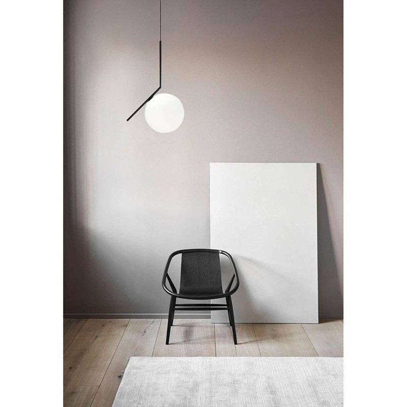MZSUS Glass Spherical Pendant Light,Black Iron & White Glass Hanging