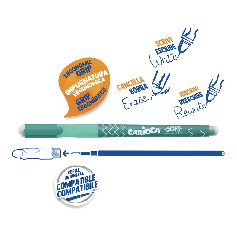 CARIOCA Oops Retractable Pens | Erasable Rollerball Refillable Pen Set