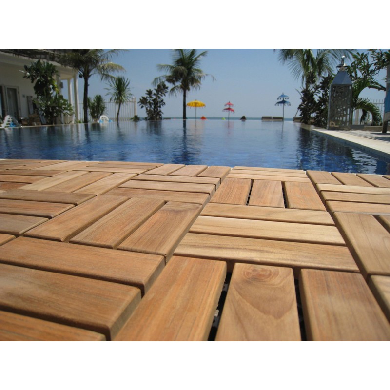 Bare Decor BARE-WF2009 Solid Teak Wood Interlocking Flooring Tiles (Pack