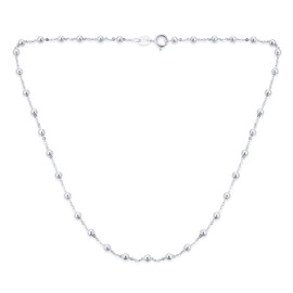 Traditional Dainty .925 Sterling Silver Petite 3,MM Round Bead Station Ball Necklace For Women Teens Shinny Polished 16 Inch