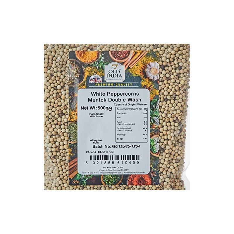 Old India White Peppercorns Muntok Double Wash 500g