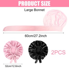 Pack of 2 Satin Sleep Cap, Satin Hair Cap for Women, Hair Cap, Sleep Cap, Hair Protect with Elastic, Adjustable, Hair Care Protection for Curly Long Hair, for Women and Girls, multi-coloured