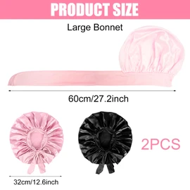Pack of 2 Satin Sleep Cap, Satin Hair Cap for Women, Hair Cap, Sleep Cap, Hair Protect with Elastic, Adjustable, Hair Care Protection for Curly Long Hair, for Women and Girls, multi-coloured