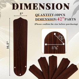 Lineshading 10Pcs Replacement Fan Blades for 42 52 Ceiling Fan Waterproof Weatherproof Fan Blades Replacement for Broken Substitution Replacing Indoor Outdoor Summer(Wood Color,42 Inch)