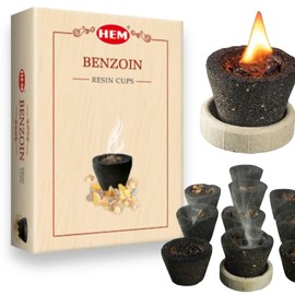 BADLA HEM Copa de Carbon Vegetal con Resina Natural | Incienso Sahumerio Natural Hecho en India con Portaincienso Incluido | 10 Unidades | Varios Aromas | (Benjui)