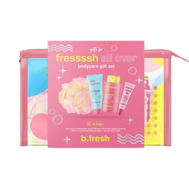 b.fresh Body Care Gift Set | Fressssh All Over - Self Care Kit Includes Travel Size Body Wash, Firming Body Serum, and Full Size Loofah with Hydrating Lip Serum, Christmas Stocking Stuffer