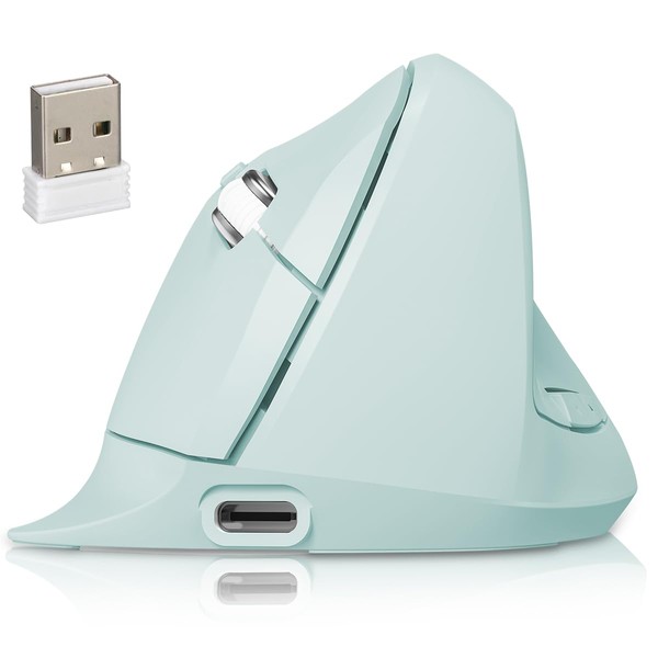 DQST Ratón Vertical Ergonómico Inalambrico Recargable -3 Niveles dpi (800-1600)-Compatible