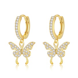 Gold Huggie Earrings with Charm Small Hoop Earrings Shiny Zircons 18K Gold Plated Statement Starfish/Star/Heart/Butterfly/Cross/Lightning/Saturn Drop Dangle Earrings for Women/Men