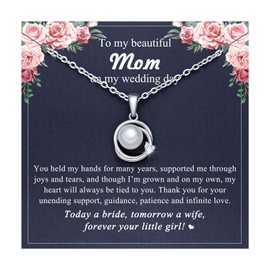 Mother of The Bride Gifts from Daughter, Wedding Gifts for Mom Mother of The Bride Jewelry Silver Pearl Necklace for Mom Gifts from Bride