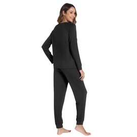 WiWi Womens Pajamas Set - Viscose from Bamboo, Long Sleeve Sleepwear Tops with Jogger Pants Lounge Pjs Sets S-XXL, Black, Large