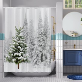 Abaysto Christmas Shower Curtain Set Natural Winter Forest Snowflake Snowfall Bathroom Curtain Durable Waterproof Fabric Bathtub Sets Home Decor with 12 Hooks 180X180 CM