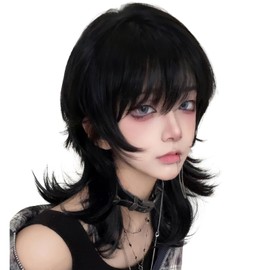 Sofeiyan Men's Wig, Layered Like a Christmas Tree, Design, Men's Clothing, Black, Wolf, Mallet Wolf, Long, Handsome Natural, Small Face, Harajuku, Imechen Cosplay, Full Wig, Blue, Cosplay Wig, Unisex,