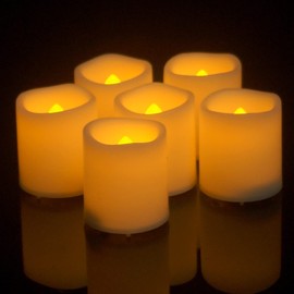 6 Pack Flameless Fake LED Votive Candles Battery Operated Powered Flickering Bright Tealights with Timer for Table Festival Celebration Wedding Valentine's Day Christmas Home Decorations Battery Incl.