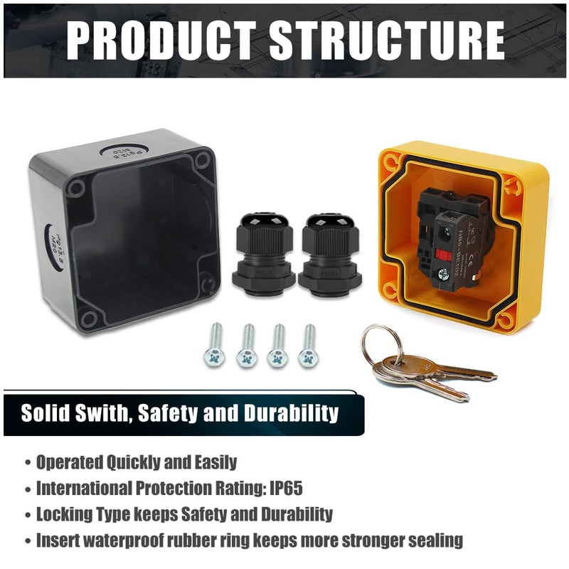 KEYMOO Emergency Stop Push Button Switch with Key Lock, 1NC