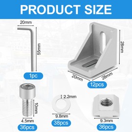 vsshe 12 Piece 2020 Series Aluminium Corner Bracket, Aluminum Angle Bracket, Heavy Duty, Weatherproof 2020 Aluminums Profile 90 Degree L Brackets Ideal for DIY Furniture Fixations Corner