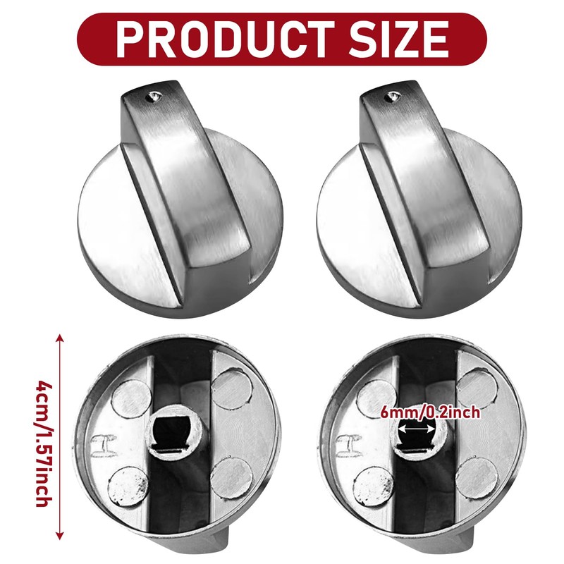 Azushwer 4 Pcs 6MM Silver Gas Hob Knobs, Universal Cooker