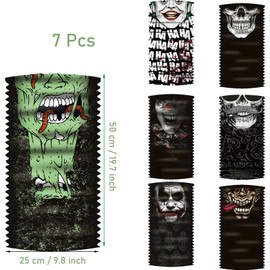 YUEcthynous Multifunctional Scarf, Skull, Pack of 7, Functional Scarves, Skull Motorcycle Tube Scarf, Skeleton Neck Warmer, for Ghost, Carnival, Party, Motorcycle, Running, Cycling, Outdoor, colour, M