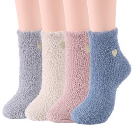 Zando Womens Fuzzy Socks Cozy Slipper Socks Super Soft Plush Socks Cute Fluffy Socks Indoor Sleep Socks Comfy Microfiber Bed Socks Warm Fuzzy Socks for Women 4 Pairs Cute Heart One Size