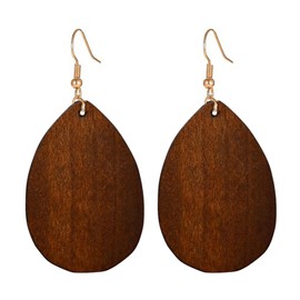 SMALLLOVE Wooden Hoop Earrings for Women Girls Retro Black African Bohemian Wood Teardrop Geometric Lightweight Dangle Drop Earrings (Dark Brown)
