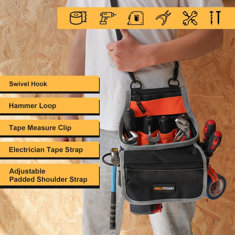MELOTOUGH Electrician Tool Pouch Bag with Shoulder Strap 20 Pockets