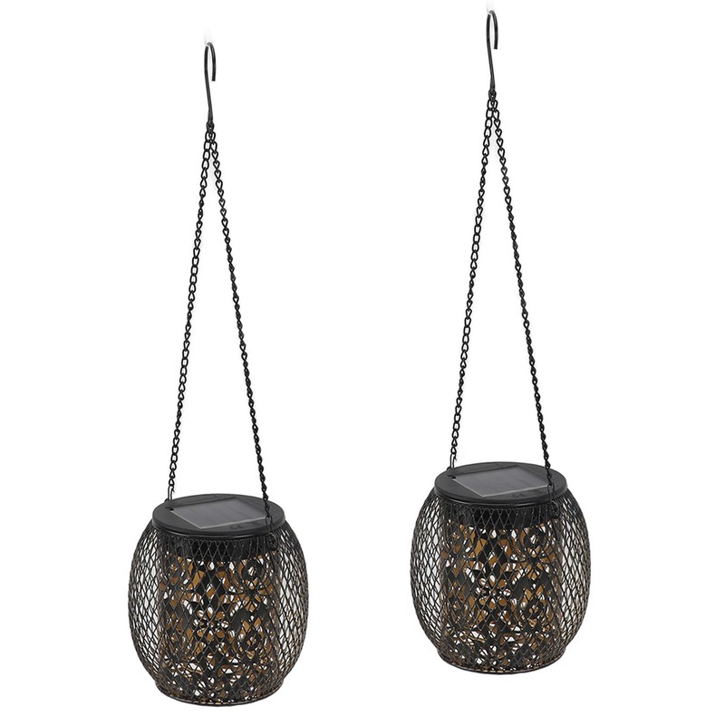 2pcs Outdoor Hanging Solar Lanterns IP65 Waterproof Solar Wrought Iron