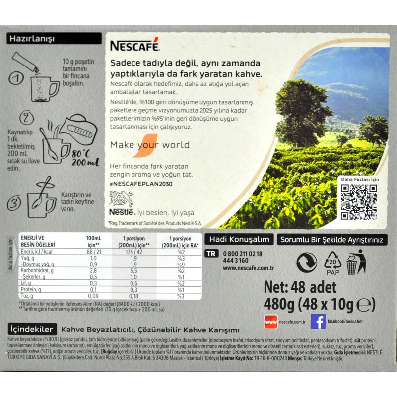 Nescafe 2 in 1 unsweetened 48 sticks